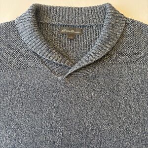 Eddie Bauer Men's Marled Shawl Collar Pullover Sweater 100% Cotton Blue Size 2XL